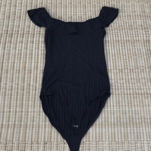 Candie’s Black Ribbed Off the Shoulder Bodysuit